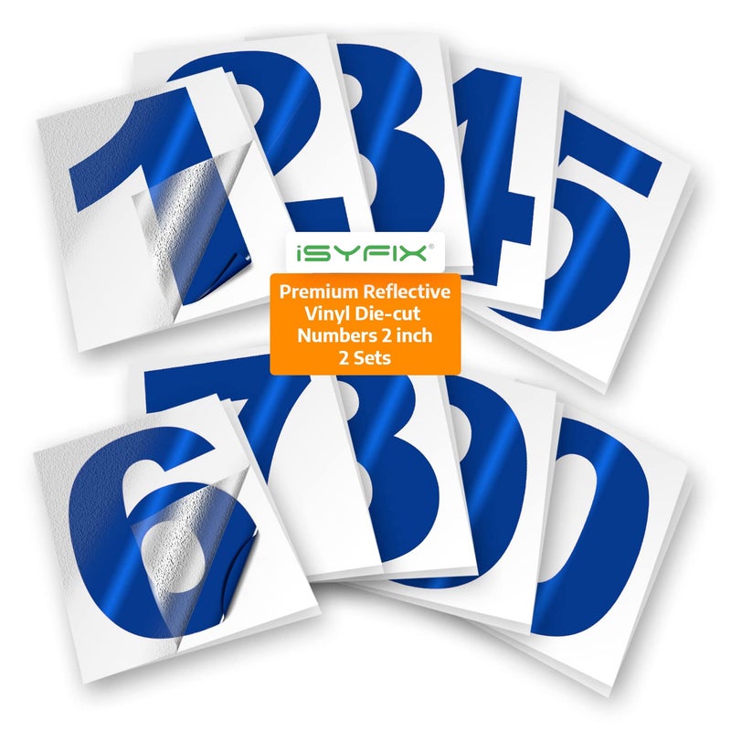 iSYFIX Reflective Blue Vinyl Numbers Stickers â€“ (2 Sets) 2 Inch â€“ Premium Self-Adhesive Decal Die Cut and Pre-Spaced for Mailbox, Signs, Window, Door, Cars, Trucks, Home, Business, Address Number - Image 1