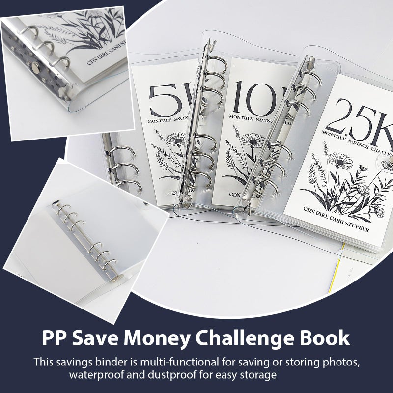 QETRABONE 12-Month Money Savings Challenges Book with Envelopes, 3 Pcs Money Saving Binder, Money Binder for Cash Saving for Office, Home, School (2.5K+5K+10K) - Image 3