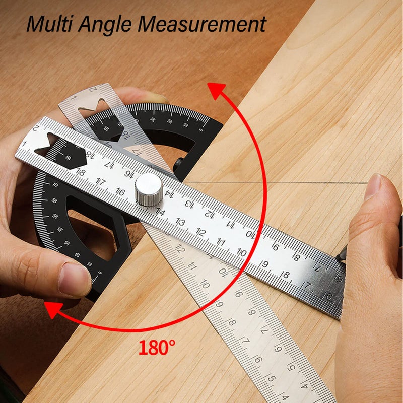 Adjustable Stainless Steel Angle Protractor Ruler 30 5cm 12in For Woodworking Measurement - Image 4