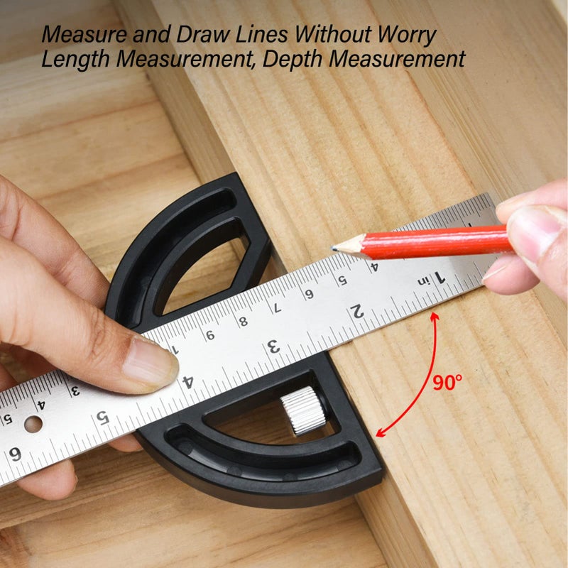 Adjustable Stainless Steel Angle Protractor Ruler 30 5cm 12in For Woodworking Measurement - Image 5