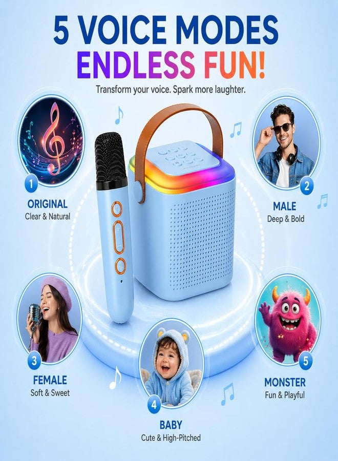 One94Store ميكروفون كاريوكي لاسلكي وسماعة مربعة بإضاءة LED من One94Store مع مجموعة ميكروفون | ميكروفون غناء بتقنية بلوتوث مع إضاءة RGB | مثالي لأي حفلة ولعبة هدية للأطفال والكبار (أزرق) - Image 3