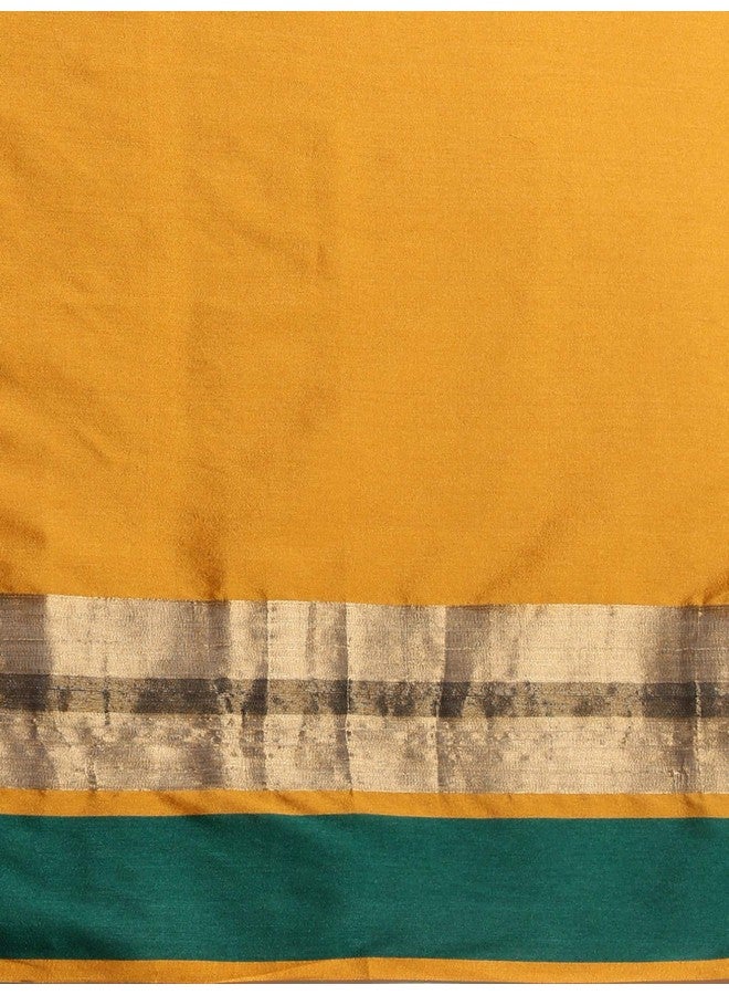 saree mall ساري مول ساري نسائي من الحرير القطني مع قطعة بلوزة (8AURA8005_M ساري للنساء_خردل) - Image 3