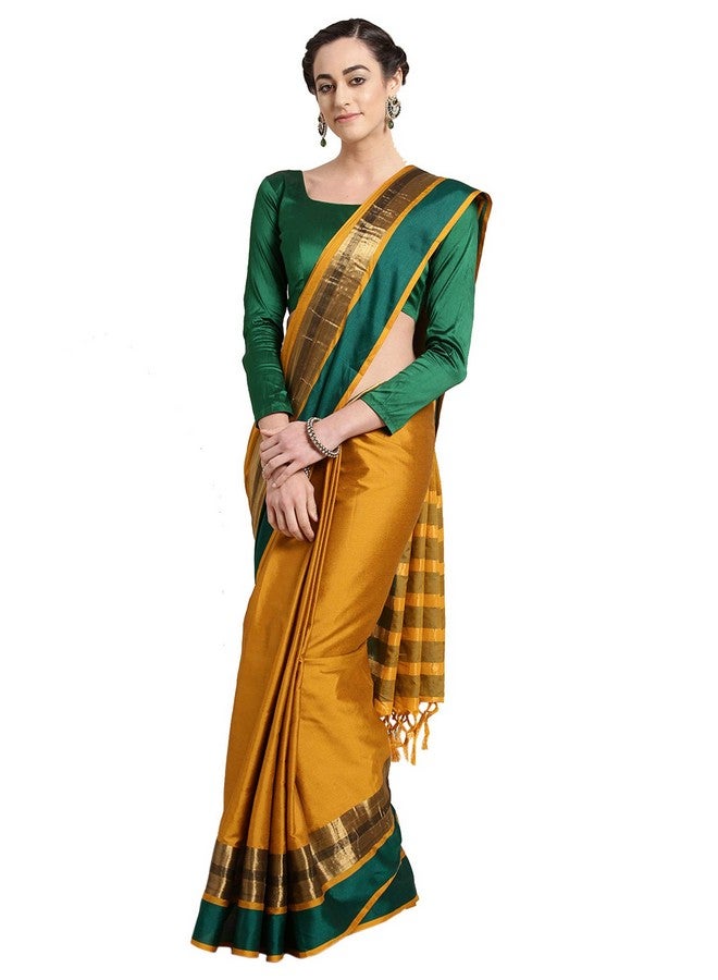 saree mall ساري مول ساري نسائي من الحرير القطني مع قطعة بلوزة (8AURA8005_M ساري للنساء_خردل) - Image 1