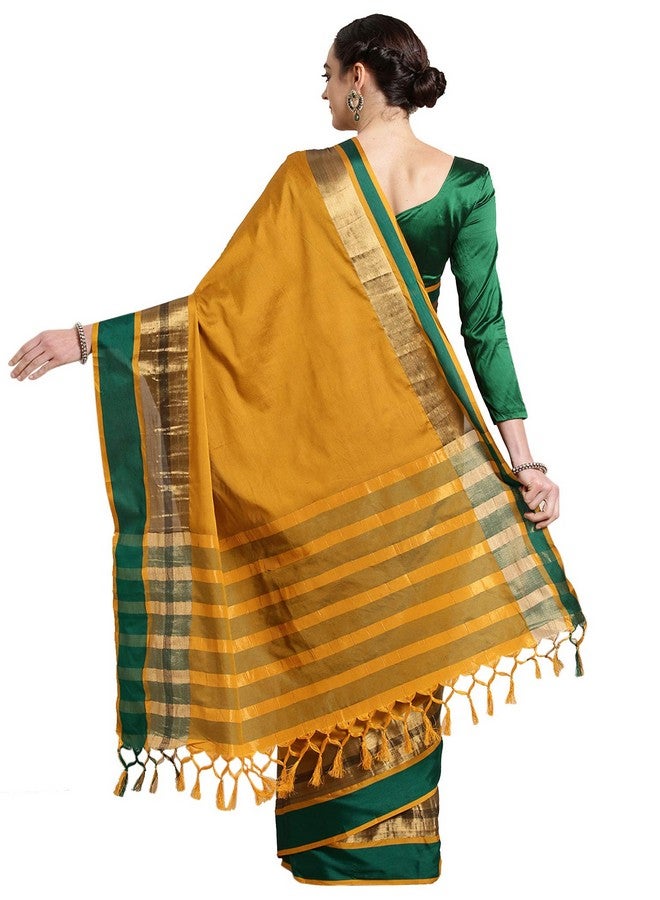 saree mall ساري مول ساري نسائي من الحرير القطني مع قطعة بلوزة (8AURA8005_M ساري للنساء_خردل) - Image 2