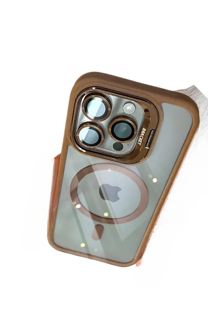 Transparent Magnetic Phone Case with Camera Lens Protection For iPhone 15 Pro, Ring Stand, Mag*Safe Compatible with iPhone 15 Pro (desert titanium, iphone 15 pro) - Image 1