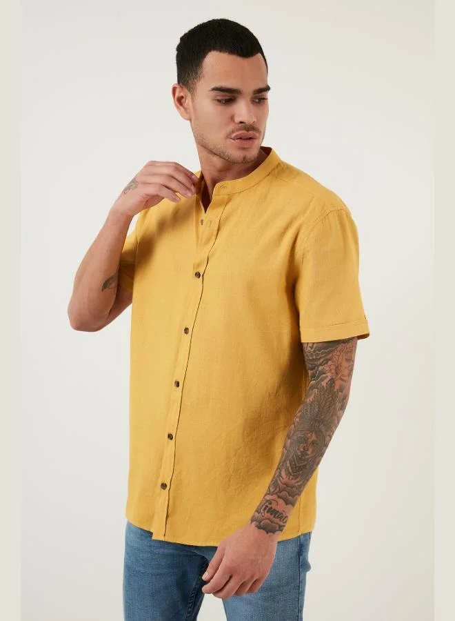 Buratti Buratti Cotton Linen Look Stand Collar Short Sleeve Shirt Men's SHIRT CF21S113899