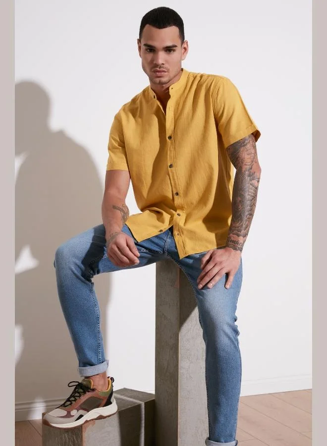 Buratti Buratti Cotton Linen Look Stand Collar Short Sleeve Shirt Men's SHIRT CF21S113899