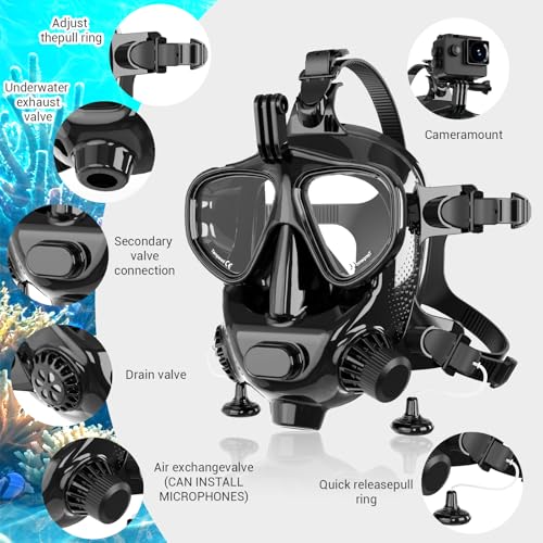 SMACO Full Face Diving Mask for Scuba Diving, 180° View Panoramic Dive Mask with Camera Mount, Anti-Fog & Anti-Leak Dive Mask Support for Scuba Diving, Compatiable with SMACO S400/400Pro/S700 Scuba Tanks - Image 2
