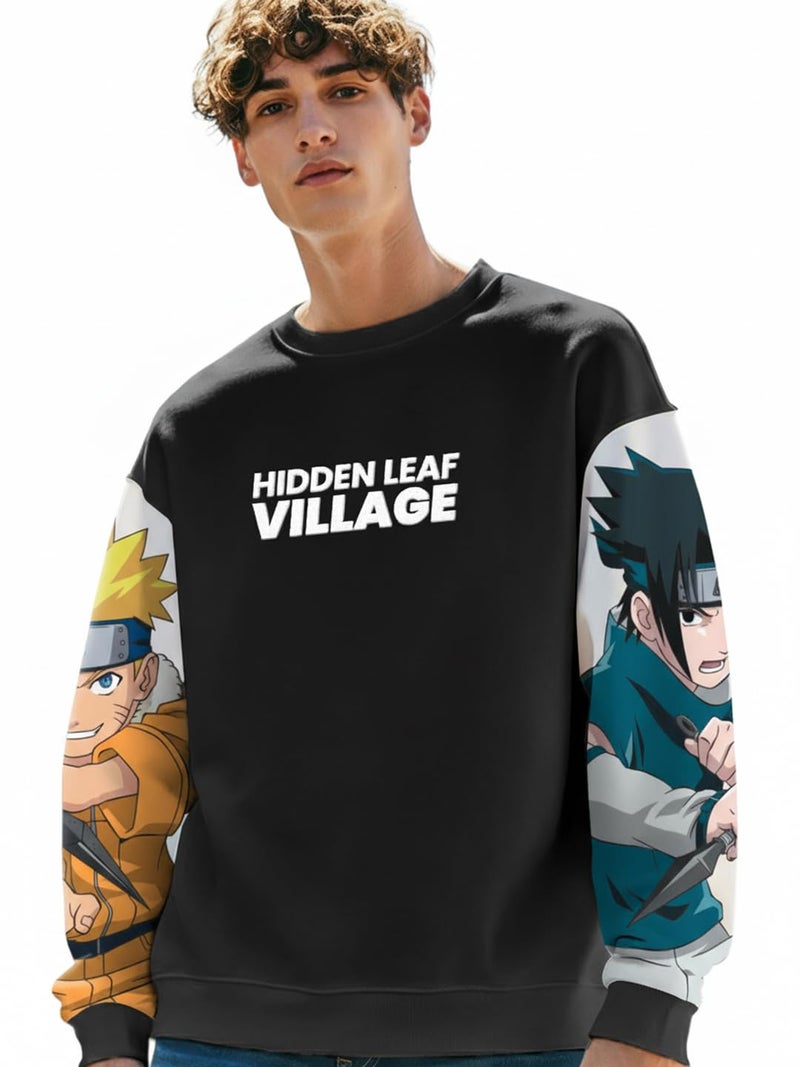 Bewakoof Official Naruto Merchandise Men's Graphic Printed Oversized Fit Full Sleeve Round Neck Poly Cotton Sweatshirt_644614_Black_XL - Image 1