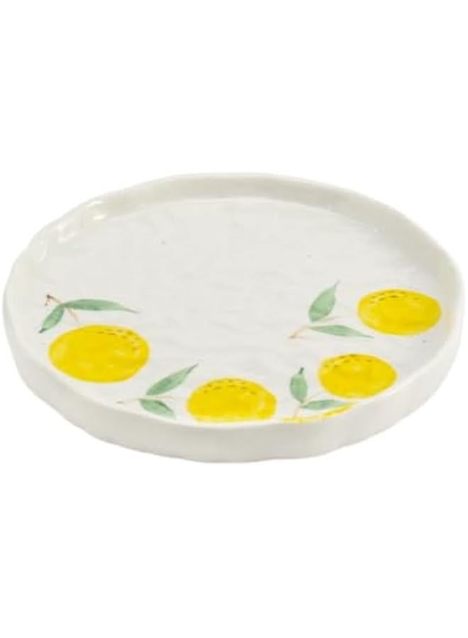 Ceramic Dinner Plate, Cute Fruits Creative Plates Design, Printed Flowers Dinnerware for Office and Home, Kitchen Plates for Dessert (Orange) - Image 1