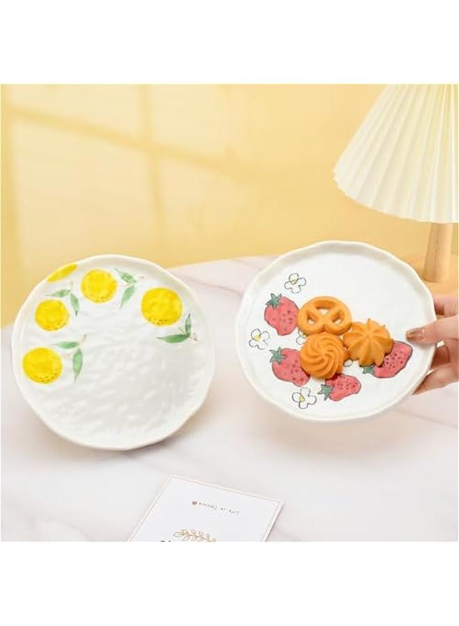 Ceramic Dinner Plate, Cute Fruits Creative Plates Design, Printed Flowers Dinnerware for Office and Home, Kitchen Plates for Dessert (Orange) - Image 5