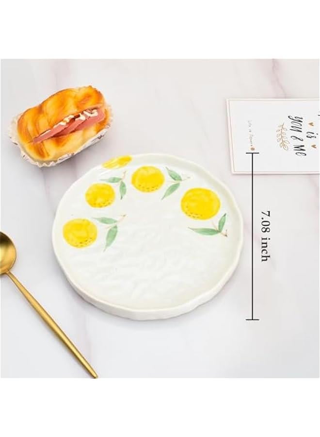 Ceramic Dinner Plate, Cute Fruits Creative Plates Design, Printed Flowers Dinnerware for Office and Home, Kitchen Plates for Dessert (Orange) - Image 2