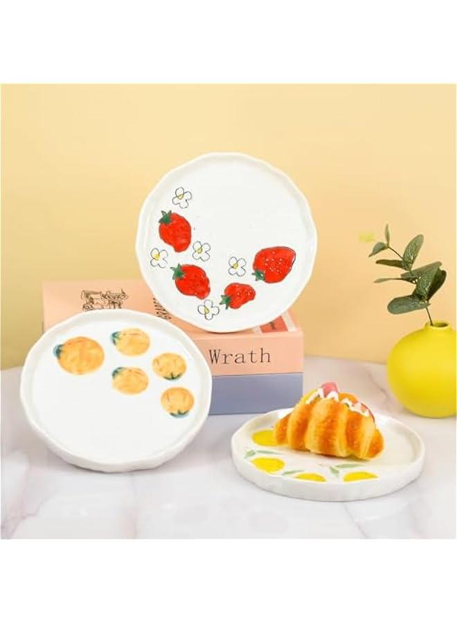 Ceramic Dinner Plate, Cute Fruits Creative Plates Design, Printed Flowers Dinnerware for Office and Home, Kitchen Plates for Dessert (Orange) - Image 3