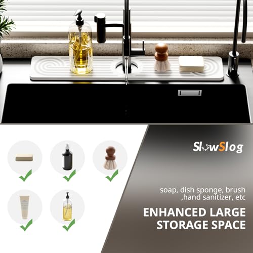 Slow Slog Quick Dry Sink Splash Guard - 15.8" Quick Drying Diatomaceous Earth Faucet Mat - Diatomite Stone Sink Tray for Bathroom Counter - White - Image 5