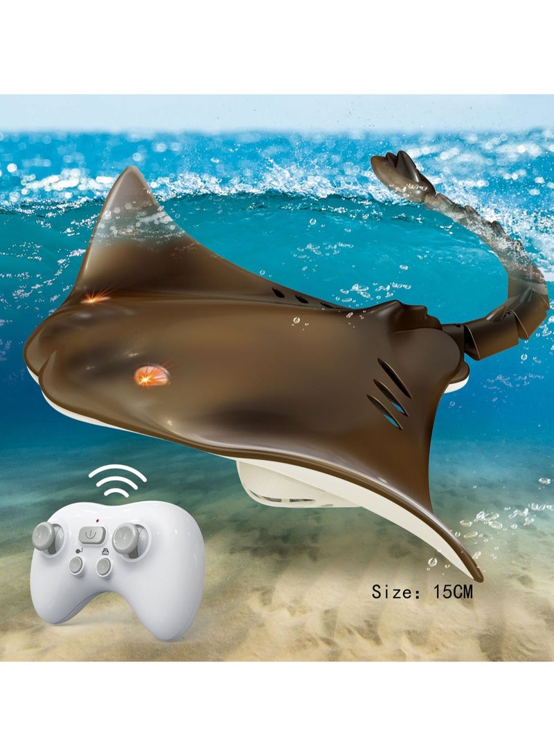 Brown Mini Remote Control Manta Ray, Simulation Electric Underwater Waterproof Animal Toy Model Suitable For Swimming Children'S Swimming Pool Bathtub  - Image 2
