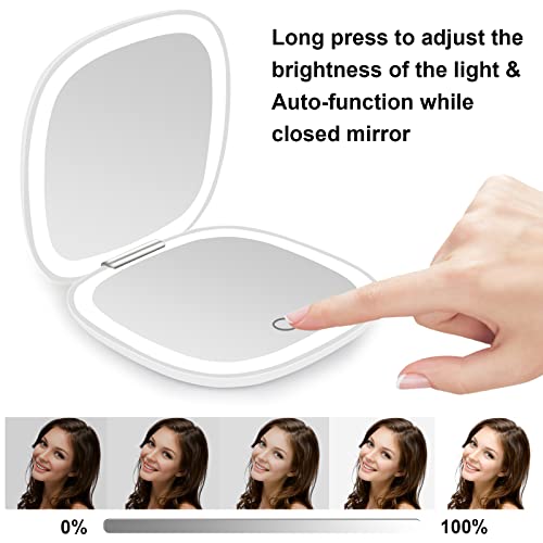 deweisn Compact Mirror, Lighted Travel Makeup Mirror with 1X/10X Magnifying Double Sided Dimmable Portable Pocket for Handbag and Pocket, USB Charging(White) - Image 5