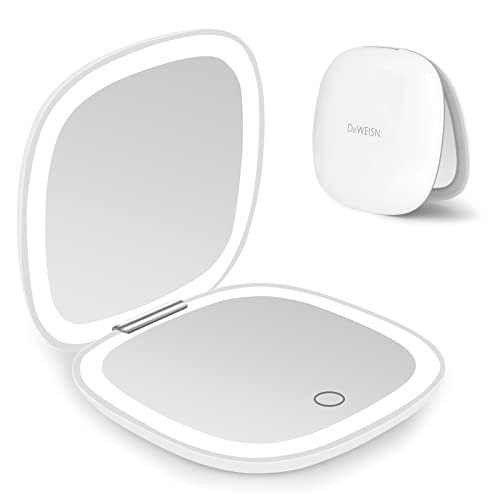 deweisn Compact Mirror, Lighted Travel Makeup Mirror with 1X/10X Magnifying Double Sided Dimmable Portable Pocket for Handbag and Pocket, USB Charging(White) - Image 1