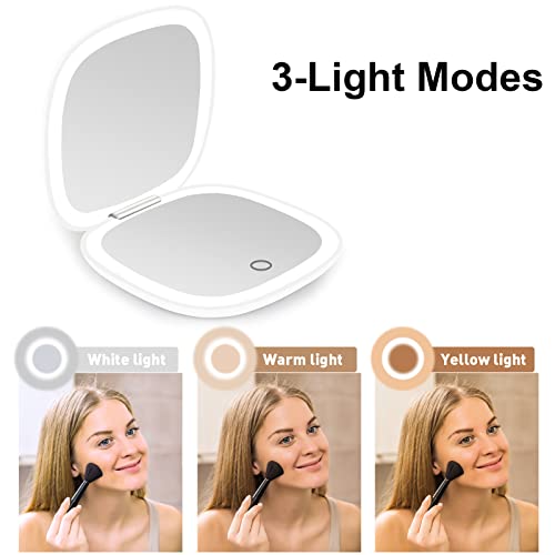 deweisn Compact Mirror, Lighted Travel Makeup Mirror with 1X/10X Magnifying Double Sided Dimmable Portable Pocket for Handbag and Pocket, USB Charging(White) - Image 4