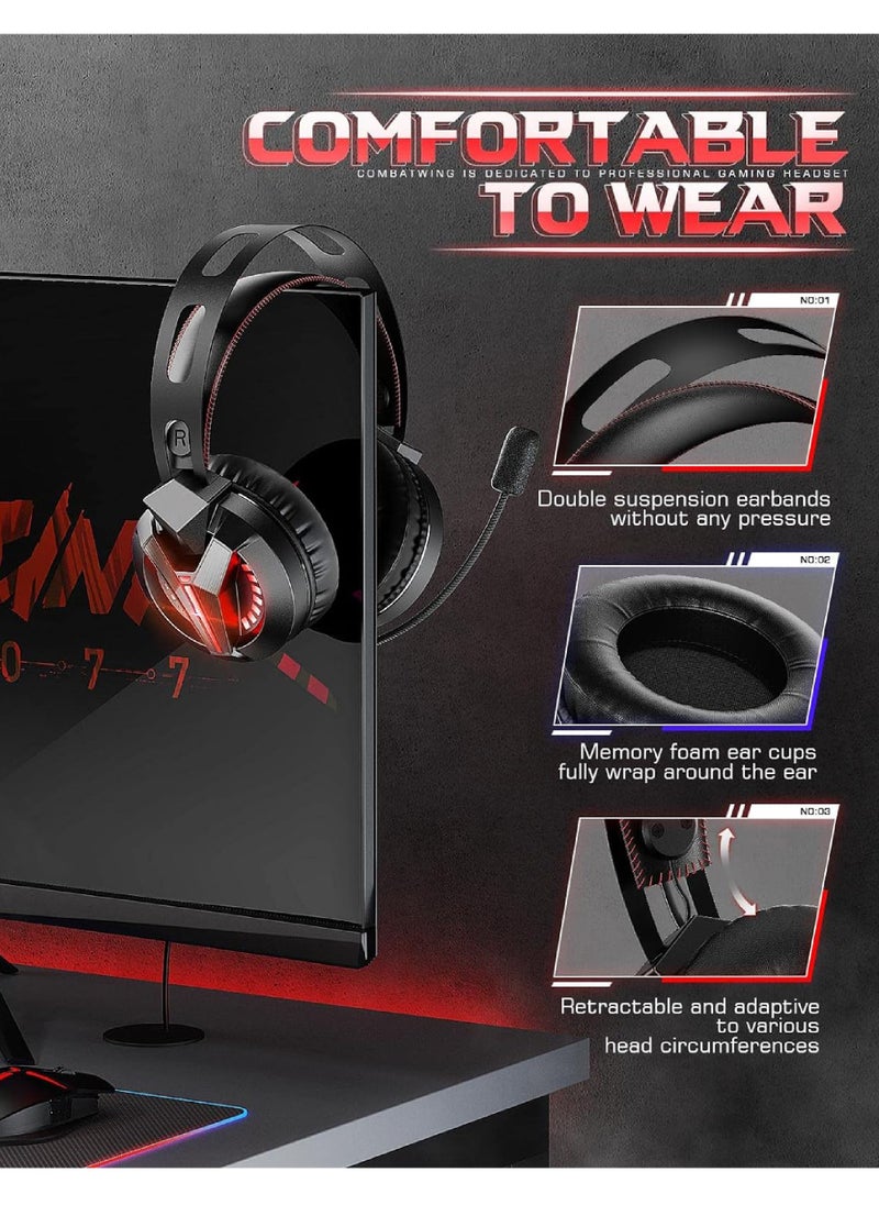 Rock Pow Pc Gaming Headset with Microphone & Led Light,Stereo Bass Surround & Soft Memory Earmuffs, 78.7 Inch Cable Over Ear Wired Gaming Headphones with Noise Cancelling Mic for Pc Ps5 Ps4 Xbox Mac  - Image 4