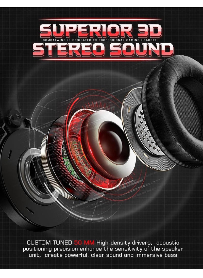 Rock Pow Pc Gaming Headset with Microphone & Led Light,Stereo Bass Surround & Soft Memory Earmuffs, 78.7 Inch Cable Over Ear Wired Gaming Headphones with Noise Cancelling Mic for Pc Ps5 Ps4 Xbox Mac  - Image 2