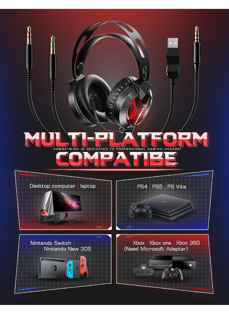 Rock Pow Pc Gaming Headset with Microphone & Led Light,Stereo Bass Surround & Soft Memory Earmuffs, 78.7 Inch Cable Over Ear Wired Gaming Headphones with Noise Cancelling Mic for Pc Ps5 Ps4 Xbox Mac  - Image 5
