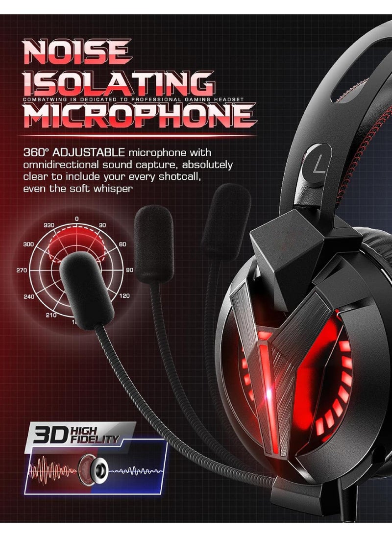 Rock Pow Pc Gaming Headset with Microphone & Led Light,Stereo Bass Surround & Soft Memory Earmuffs, 78.7 Inch Cable Over Ear Wired Gaming Headphones with Noise Cancelling Mic for Pc Ps5 Ps4 Xbox Mac  - Image 3