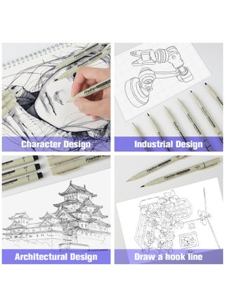 [12pcs Waterproof Fineliner Set] 12pcs Professional Drawing Pen Fineliner Set - Waterproof Ink, Fine Points (005, 01, 02, 03, 04, 05, 08), Art Supplies for Adults, Anime Gifts, Comics, Outlines, Watercolor, Zentangle, Back to School, Writing, Calligraphy - view 2