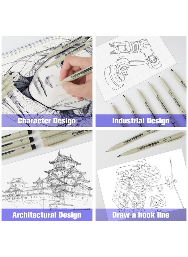 SHANDS [12pcs Waterproof Fineliner Set] 12pcs Professional Drawing Pen Fineliner Set - Waterproof Ink, Fine Points (005, 01, 02, 03, 04, 05, 08), Art Supplies for Adults, Anime Gifts, Comics, Outlines, Watercolor, Zentangle, Back to School, Writing, Calligraphy - Image 2