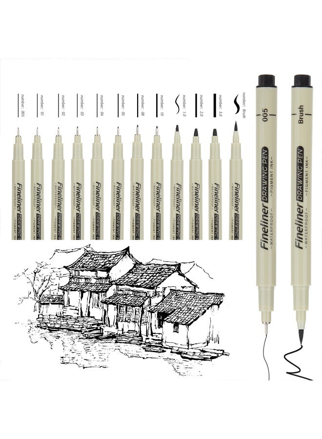 SHANDS [12pcs Waterproof Fineliner Set] 12pcs Professional Drawing Pen Fineliner Set - Waterproof Ink, Fine Points (005, 01, 02, 03, 04, 05, 08), Art Supplies for Adults, Anime Gifts, Comics, Outlines, Watercolor, Zentangle, Back to School, Writing, Calligraphy - Image 5