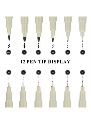 [12pcs Waterproof Fineliner Set] 12pcs Professional Drawing Pen Fineliner Set - Waterproof Ink, Fine Points (005, 01, 02, 03, 04, 05, 08), Art Supplies for Adults, Anime Gifts, Comics, Outlines, Watercolor, Zentangle, Back to School, Writing, Calligraphy - view 3