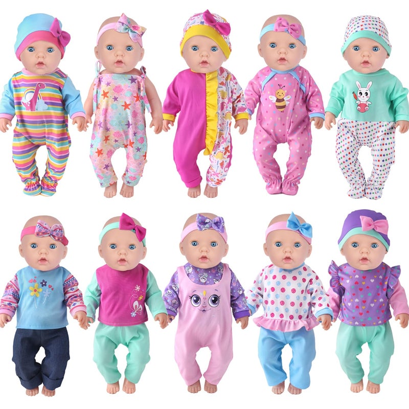 UNICORN ELEMENT 10 Sets Baby Doll Clothes for 14-18 Inch Dolls, 17 Inch Baby Doll Clothes and Headbands Outfits Pjs Accessories for 43cm New Born Dolls - Image 1