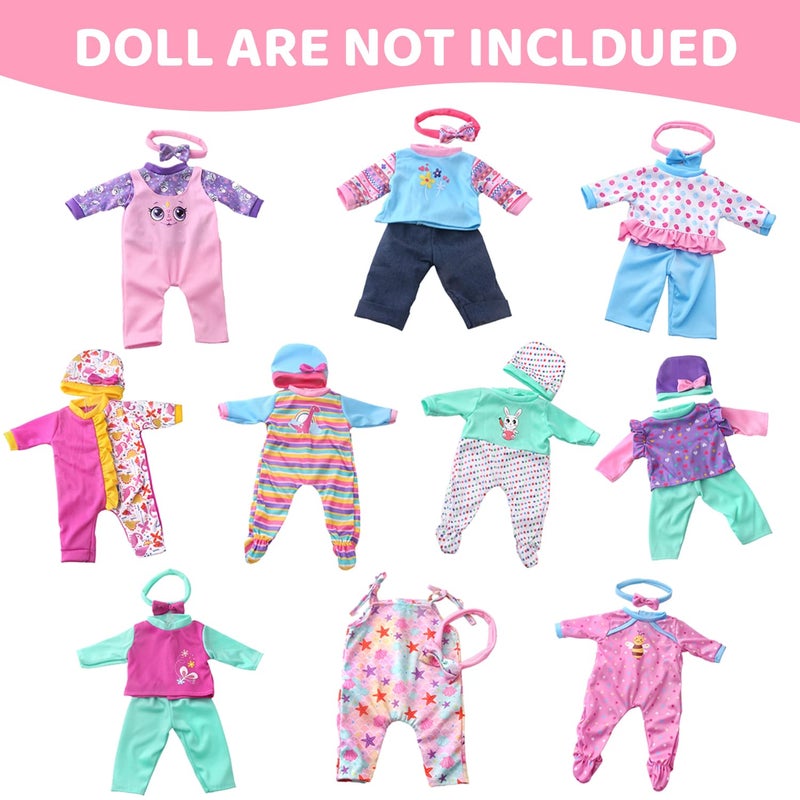 UNICORN ELEMENT 10 Sets Baby Doll Clothes for 14-18 Inch Dolls, 17 Inch Baby Doll Clothes and Headbands Outfits Pjs Accessories for 43cm New Born Dolls - Image 2
