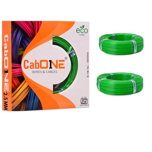 CabONE 2.5 SQ.MM FR PVC Insulated Copper Electrical Wire, 90 Meter (Green, Pack of 2) | ISI Marked Fire Retardant Single Core Cable for Home Wiring - Image 1