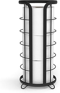 Brookstone BROOKSTONE, Trending Black Toilet Paper Holder, Freestanding Bathroom Tissue Organizer, Minimalistic Storage - Image 1