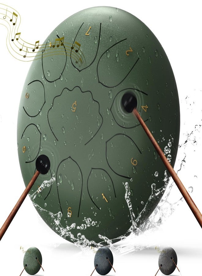 MENGBEI Rain Drum for Outside,8 Inches 11 Notes Rain Drum for Garden Instrument, Drum Rain Chime Waterproof, Chakra Rain Drum Outdoor，with Drum Bag, Music Book, Drum Mallets (Stone Green) - Image 1