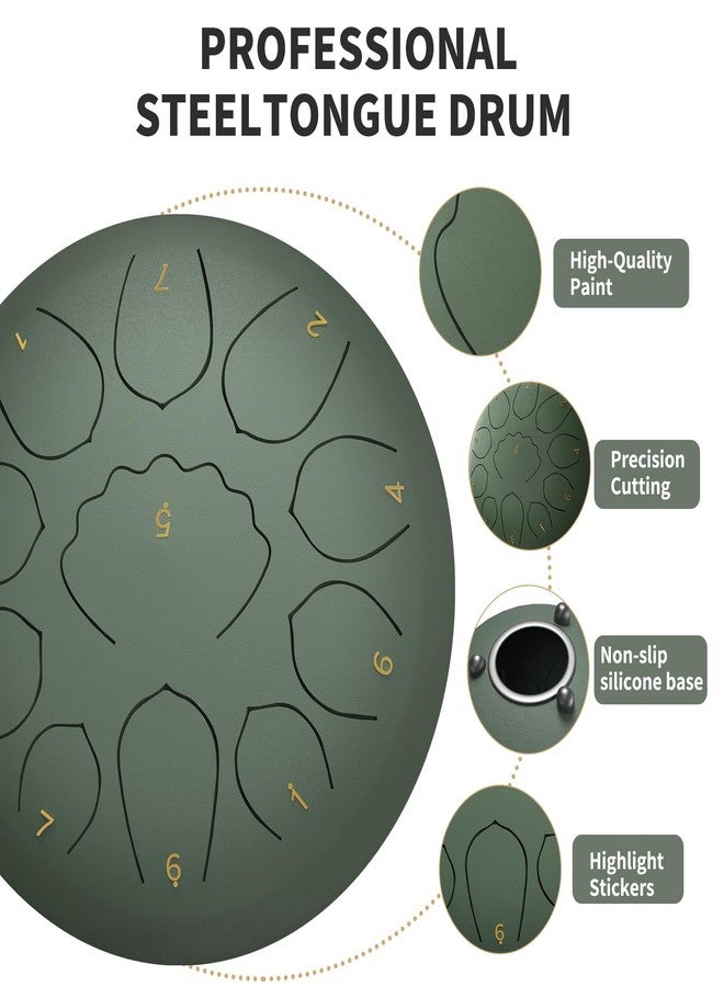 MENGBEI Rain Drum for Outside,8 Inches 11 Notes Rain Drum for Garden Instrument, Drum Rain Chime Waterproof, Chakra Rain Drum Outdoor，with Drum Bag, Music Book, Drum Mallets (Stone Green) - Image 2