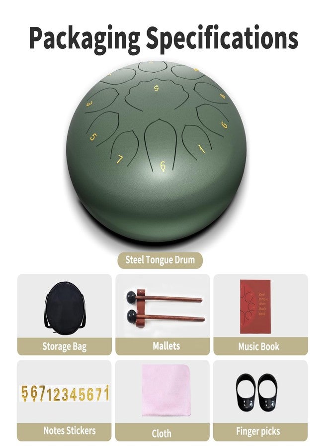 MENGBEI Rain Drum for Outside,8 Inches 11 Notes Rain Drum for Garden Instrument, Drum Rain Chime Waterproof, Chakra Rain Drum Outdoor，with Drum Bag, Music Book, Drum Mallets (Stone Green) - Image 4