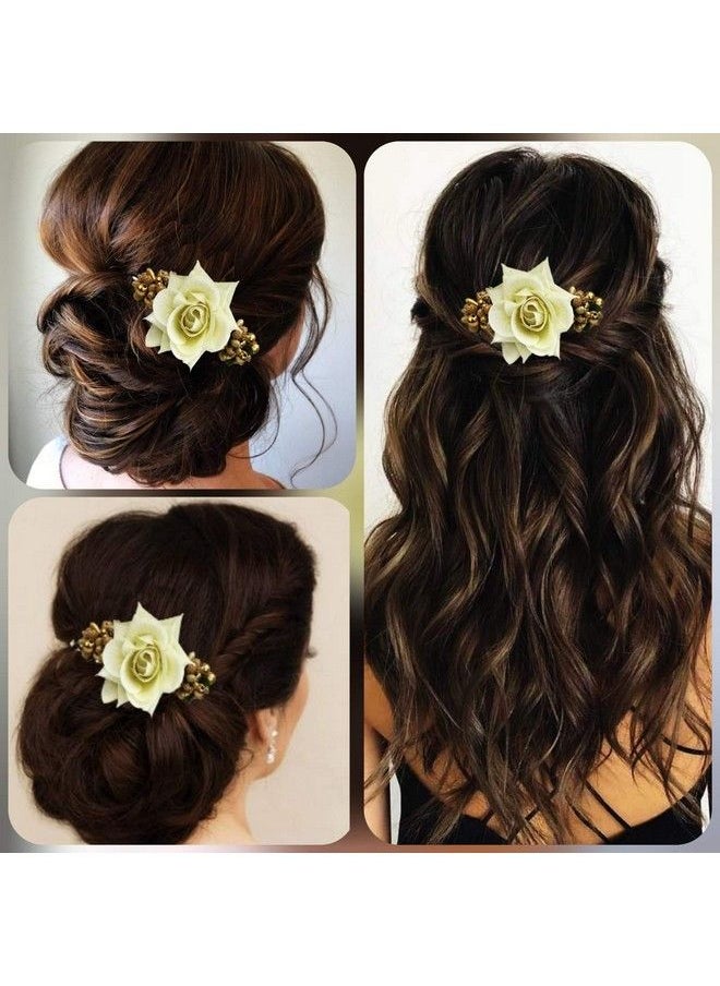 Hair Flare - Hair Accessories For Women 1941 Pins Artificial Flowers Accessories (White) Medium Pack Of 1 - Image 1