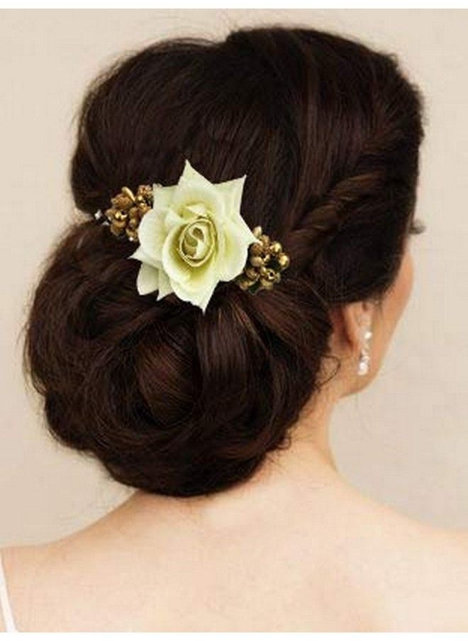 Hair Flare - Hair Accessories For Women 1941 Pins Artificial Flowers Accessories (White) Medium Pack Of 1 - Image 1