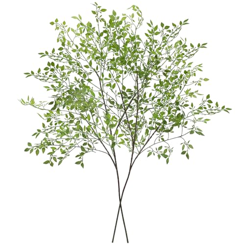 CEWOR Artificial Plants 2PCS 433 Inch Green Nandina Tall Plants for Wedding Shop Garden Office Home Dcor Greenery Stems Fake Branches for Vase Indoor