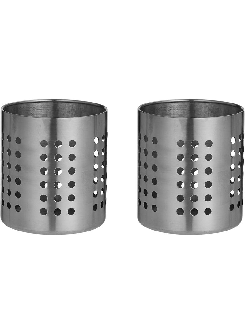 Ikea Stainless Steel Kitchen Utensil Holder/Caddy - Perforated & Rust-Proof - Set of 2 - 18 cm (7.4 in) Tall - Image 1