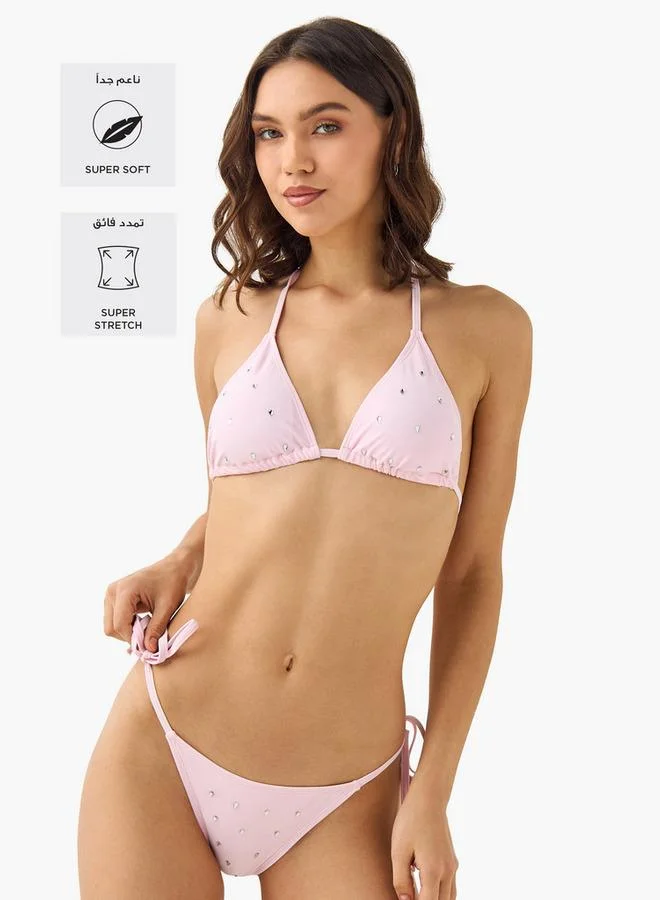 سبلاش فيڤ Embellished Halter Bra with Bikini Briefs and Cover-Up