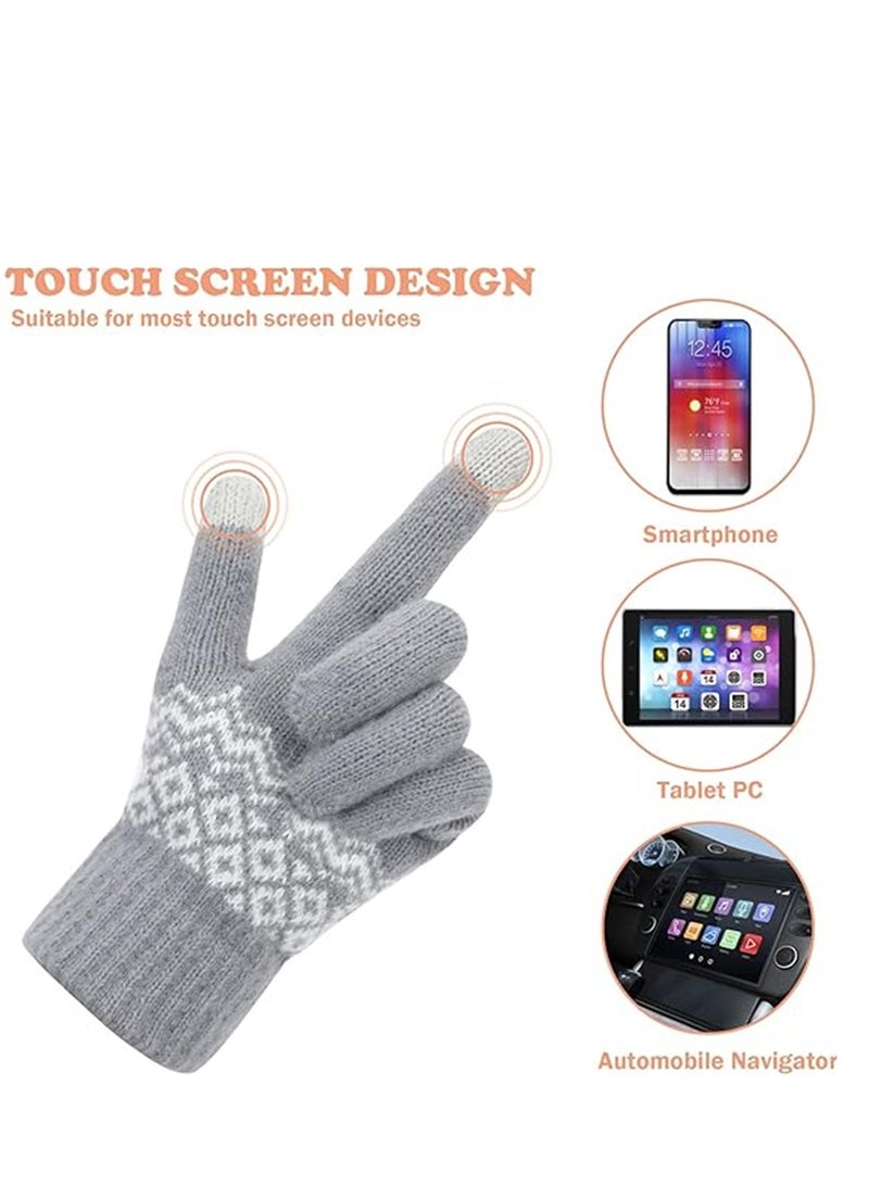 Women Winter Gloves, 2 Pairs Women’s Touch Screen Gloves, Stretch Knitted Warm Mitten Winter Thermal Ladies Gloves Smartphones Texting Gloves, One Size Fits Most, White and Grey - Image 4