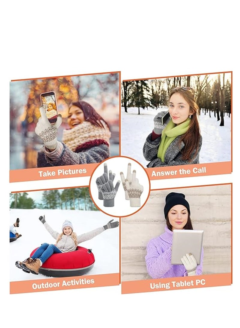 Women Winter Gloves, 2 Pairs Women’s Touch Screen Gloves, Stretch Knitted Warm Mitten Winter Thermal Ladies Gloves Smartphones Texting Gloves, One Size Fits Most, White and Grey - Image 3