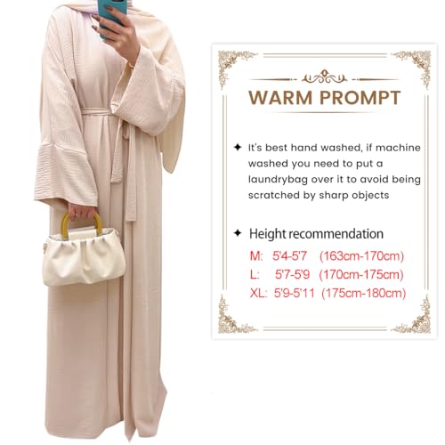 khalat 2PCS Women's Muslim Dresses Abaya Islamic Dubai Prayer Dress Robe Long Cardigan Maxi Dress Beige - Image 3