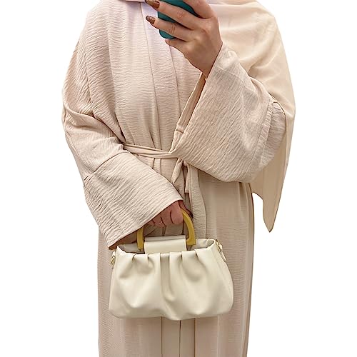 khalat 2PCS Women's Muslim Dresses Abaya Islamic Dubai Prayer Dress Robe Long Cardigan Maxi Dress Beige - Image 4