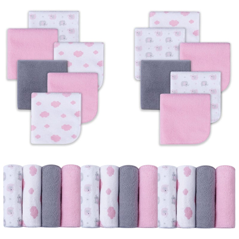 Viviland Baby Washcloths 24Pack Baby Towels for Newborn Baby Girl Wash Cloths and Infant Bath Face Washcloths Soft Absorbent Gentle on Sensitive Skin Body 9x9 Pink Elephant