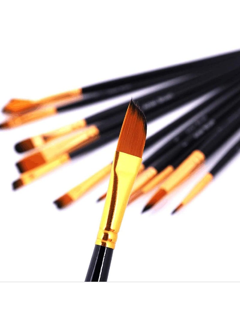 ArtBee ArtBee® Professional 12 Pcs Paint Brushes Set, Wood Handle and Nylon Hair, Perfect for Acrylic, Oil, Watercolor and Gouache Painting, Nice Gift for Artists, Students & Kids Black  - Image 4