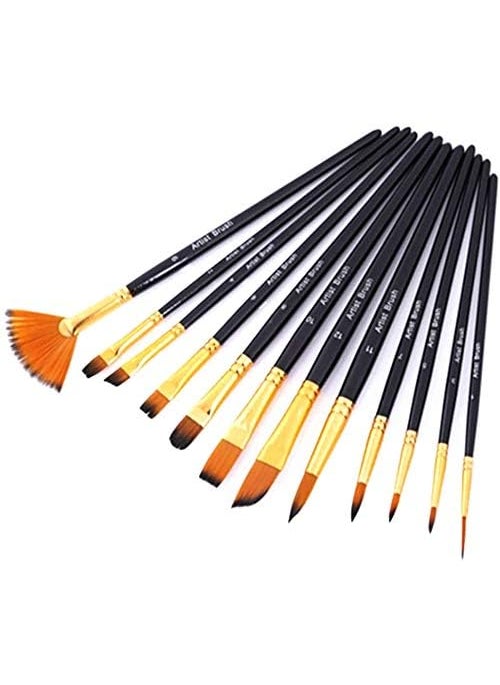 ArtBee ArtBee® Professional 12 Pcs Paint Brushes Set, Wood Handle and Nylon Hair, Perfect for Acrylic, Oil, Watercolor and Gouache Painting, Nice Gift for Artists, Students & Kids Black  - Image 3