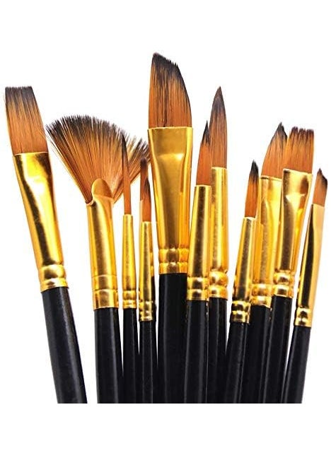 ArtBee ArtBee® Professional 12 Pcs Paint Brushes Set, Wood Handle and Nylon Hair, Perfect for Acrylic, Oil, Watercolor and Gouache Painting, Nice Gift for Artists, Students & Kids Black  - Image 2